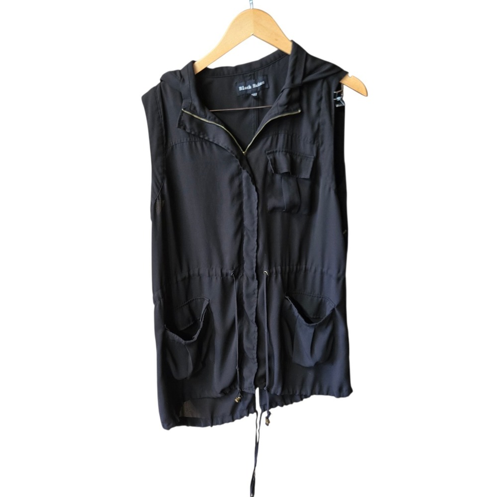 Black Sleeveless Zip Vest Large Hooded Women's Black Rainn